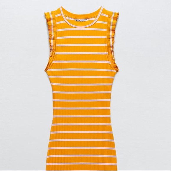 ZARA Ruffled Rib Dress Striped SMALL - Picture 5 of 9